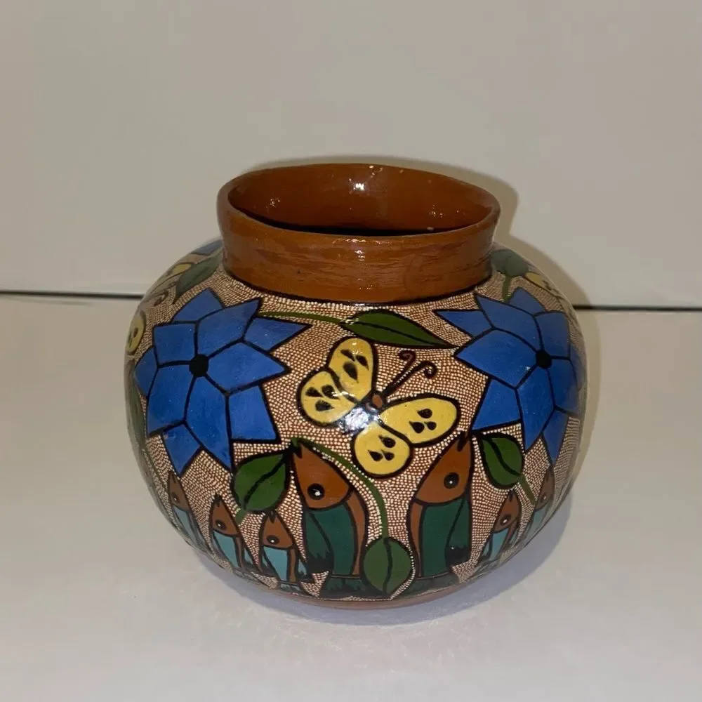 Beautiful‎ Folk Art Fish Family Talavera Pot 5.5”X6 made in Mexico